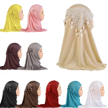 2-6 Metų Musulmonų Hijab Vienas Gabalas Amira Bžūp Vaikų Mergaičių Gėlės Skarelė Islamo Wrap Skaros Underscarf Ramadanas Skrybėlę Turbante Kepurės