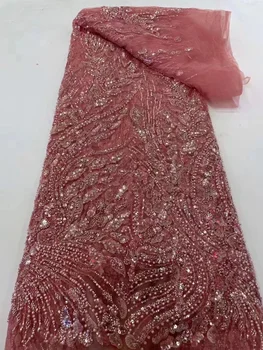 2023 rožinė Prabangių prancūzijos 3D Zawalcowany Tiulio, Nėrinių Audinys, Aukštos Kokybės Afrikos Ju Nėrinių medžiagos Su Blizgančiais Vakare Suknelės