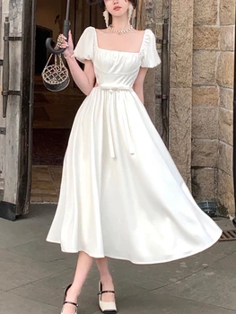 2023 Vasaros Naują Moterų Elegantiškas Šalis Prom Baltoji Princesė Suknelė Prancūzijos Derliaus Tuščiaviduriai Iš Midi Skraiste Moterų Mados Mini Vestidos
