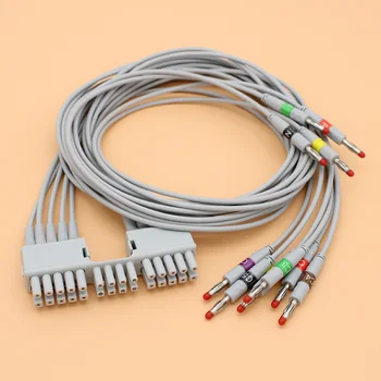 2vnt EKG Holter EKG 10 jungiamuoju kabeliu ir elektrodu leadwire už MORTARA ELI 150C 230 250C 280 350 stebėti,IEC 4.0 banana plug pabaigos