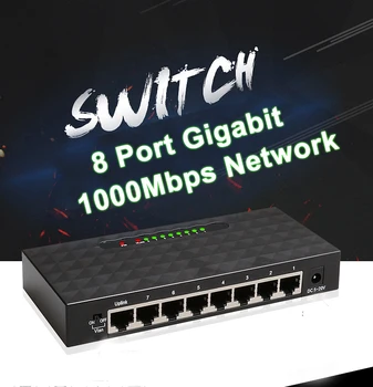 8 Port Gigabit ethernet Tinklo Jungiklio, 1000Mbps RJ45 LAN Darbalaukio Fast Ethernet Komutavimo HUB Power Adapter for Home Monitorius