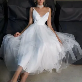 A-Line Spagečiai Dirželiai Vestuvių Suknelės Baltos spalvos Tiulio Vestido De Novia Moterų Aukštos Kokybės, Prabangos Nuotakos Suknelė