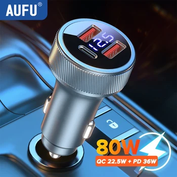 AUFU 80W PD Automobilinis Įkroviklis USB C Tipo 3Port USB Mobiliojo Telefono Greito Įkrovimo Automobilio Adapteris, Skirtas 