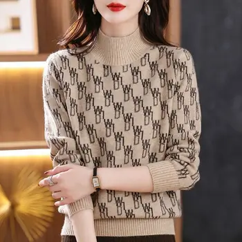 Aukštos kokybės megztinis (puloveris) moterų rudenį ir žiemą naujas pusiau aukštos apykaklės, trikotažas su užsienio stiliaus trumpas stilius