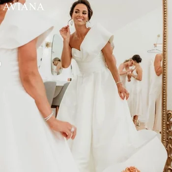 Aviana Elegantiškas V Kaklo Vestuvių Suknelė 2023 Rankovių Vieną Petį Backless Linijos, Paprastas Satino Vestuvinės Suknelės Vestido De Noiva