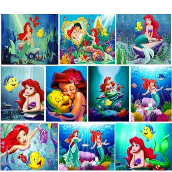 Disney 5D Diamond Tapybos Kryžiaus Siuvinėjimo Rinkiniai Animacinių filmų Mermaid Princesė Diamand Siuvinėjimo Meno Namų Dekoras Mozaika Dekoro Dovana