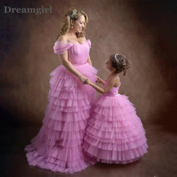 Dreamgirl Rausvos spalvos, Spageti Dirželiai Gėlių mergaičių Suknelės nuo Peties vakarinę Suknelę Auklėjimas Suknelė-Line Klostyti Pakopų Tull