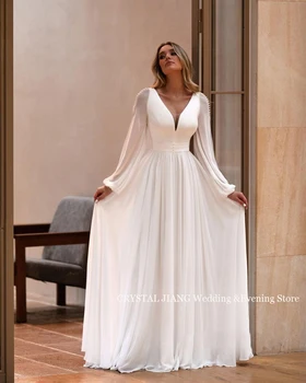 Elegantiškas V Kaklo Šifono ilgomis Rankovėmis, vestidos de novia Nuotakos Suknelė Užsakymą Boho Paplūdimys Vestuvių Suknelės