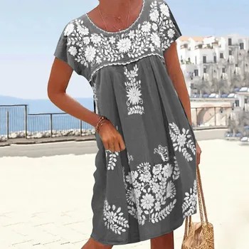 Iki 2023 m. Rudenį Moterų Suknelė Spausdinti V-kaklo trumpomis Rankovėmis-line Elegantiškas Suknelės Moterų Pavasarį Naują Atsitiktinis Mados Paplūdimio Drabužiai Panele
