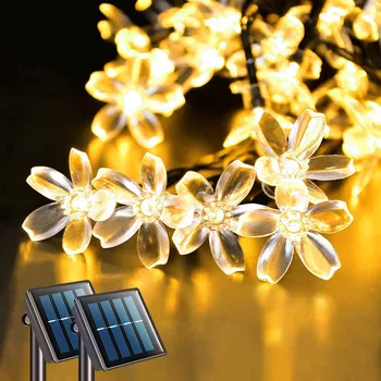 LED Saulės Žibintai Lauko Gėlių 5M/7M/12M String Gėlių Fėja Šviesos Girliandomis, Kalėdų Šalis Lauko Apdailos Vandeniui