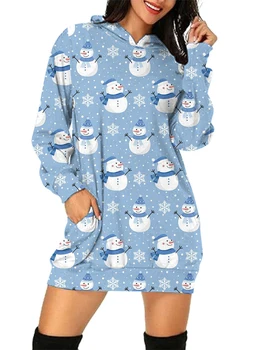 Moteriški Bjaurusis Kalėdų Gobtuvu Palaidinukė Mini Suknelė ilgomis Rankovėmis Megztinis Hoodie Bodycon Suknelė Su Kišenėmis
