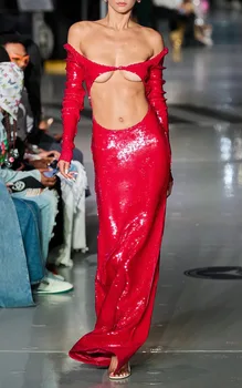 Naujas Atvykimo Dizaineris Seksualus, Raudonai Šviečia Blizgančiais Skylių Bodycon Ilga Suknelė Moterims, Elegantiška Prabanga Vestidos Para Mujer Vakare Šalis