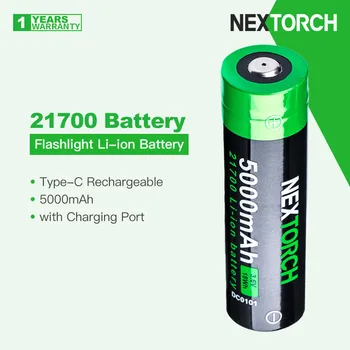 Nextorch 21700 Baterija yra Žibintuvėlis, Kelis grandinės apsauga, 5000mAh Tipas-C Įkrovimo Uosto, su Raudona/Mėlyna Indikatoriaus