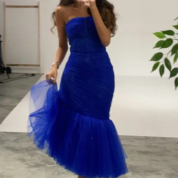 Royal Blue Tiulio Trimitas Kokteilis Hoco Suknelės, Vestuvių Arbata-Ilgis Stebėjimo Šalis Suknelė Paaugliams, Plisuotos платье вечернее