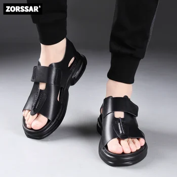 Sandalai vyrams 2023 vasaros nauji vyriški sandalai odiniai minkšti-soled paplūdimio bateliai mados kvėpuojantis atsitiktinis Romos sandalai vyrams