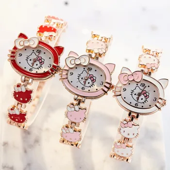 Sanrio Hello Kitty Moterų, Mergaičių Vaikams Žiūrėti Atsitiktinis Vandeniui Animacinių Filmų Elektroninių Kvarciniai Laikrodžiai Pink Laikrodis Vaikams Dovanos