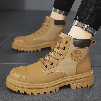 Shell Kojų Dizainas Vyras Platformos Batai Mados Rudos Odos Mens Batai Anti-slydimui, dilimui Vyrų Ankel Boots Botas Para Hombre
