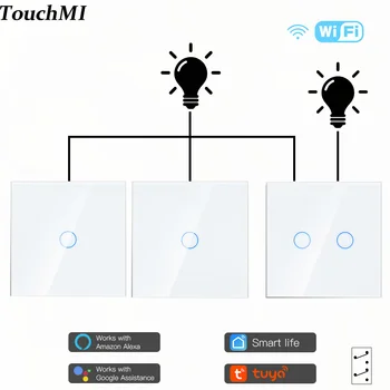 TouchMI Wifi Laiptai, Sienos Jungikliai Smart Touch 1/2/3Gang 3way Sensorius Jungiklis Tuya Smart Gyvenimo 