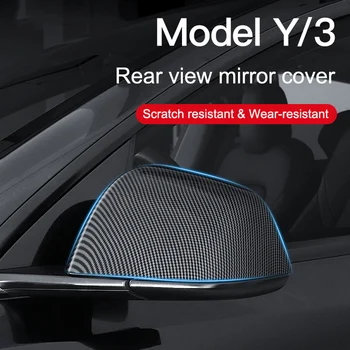 Už Tesla Model 3/Y 2017-2022 galinio vaizdo Veidrodis Padengti Lipdukai Dekoratyviniai Shell Anglies Pluošto ABS ModelY Galinio vaizdo Veidrodėlis Apima