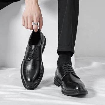 Vyriški suknelė odiniai batai kvėpuojantis nėriniai-up mados vyriški batai oficialių verslo atsitiktinis juoda biuro oficialų batai