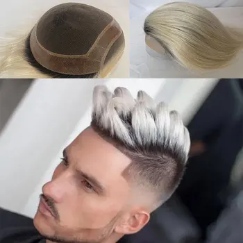 Žmogaus Plaukų Toupee Šveicarijos Nėriniai Priekiniai Platinum Blond Spalva Hairpieces Patvarus 8x10